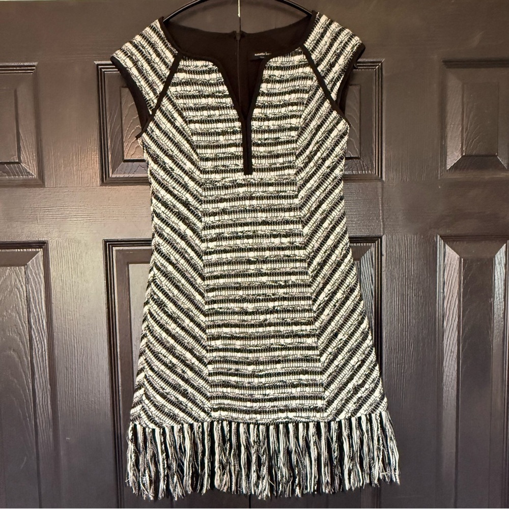 Nanette Lepore Cap Short Sleeve Stripe Tweed Fringe Dress *new condition